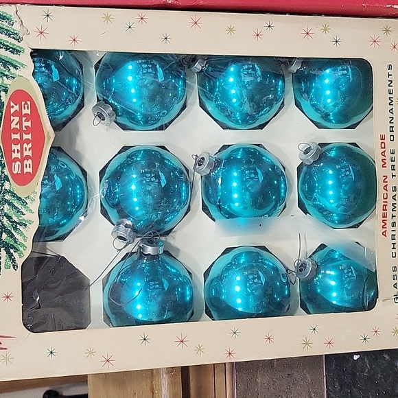 Shiny Brite Other - Vintage Glass Teal Christmas Balls